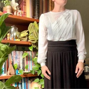 Vintage sheer white blouse with surplice pleated detail
